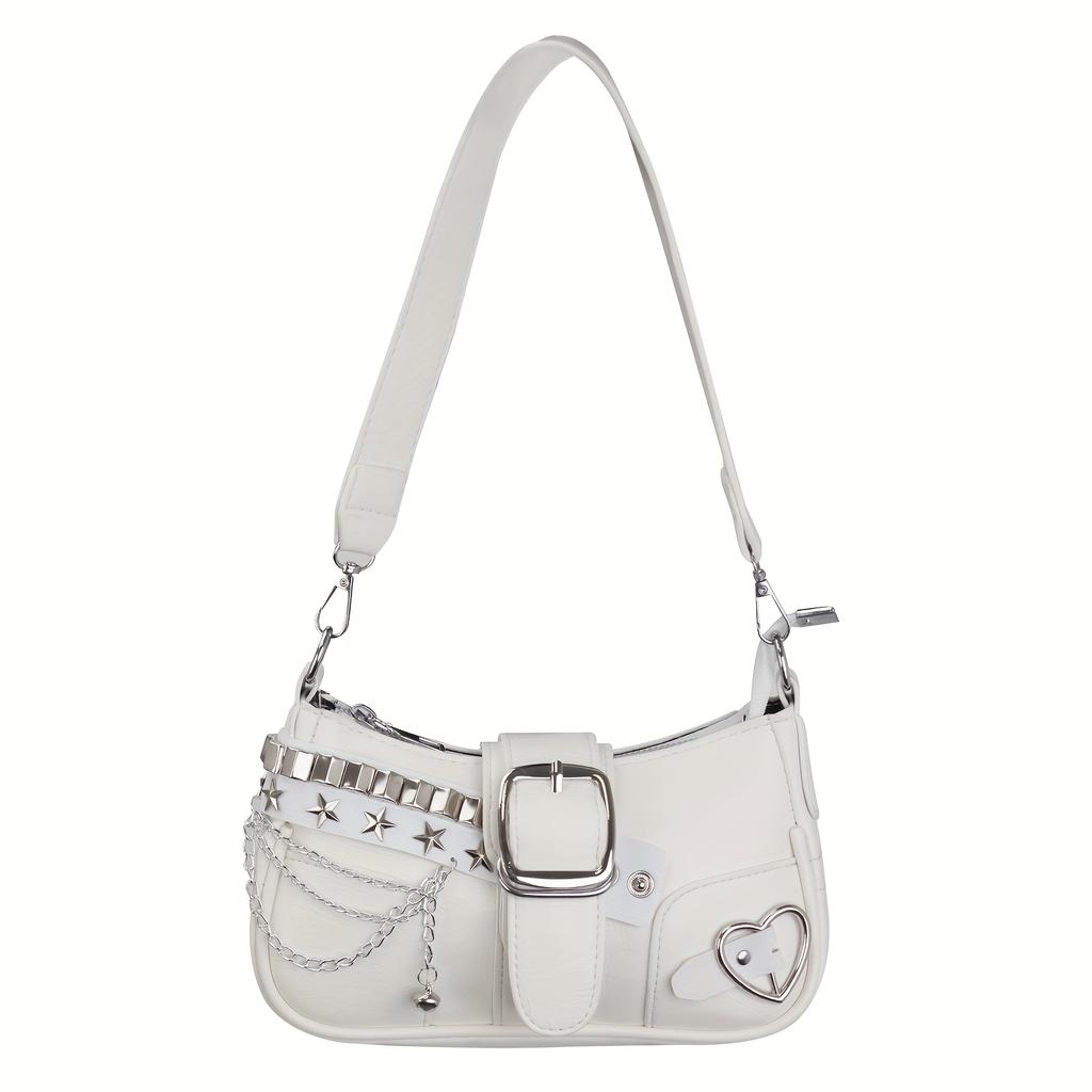 Borsa a Spalla da Donna Y2k Stile Coreano con Tracolla a Catena Staccabile, Dettagli a Stella, Zip, Borsa a Tracolla in PU, Borsa da Viaggio Versatile