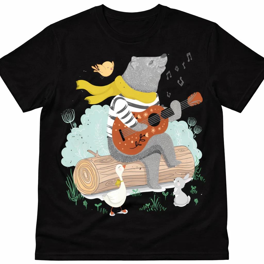 Rock Bear Guitar T Shirt Cartoon Animal Funny Band Concert Music Tee XXXXL