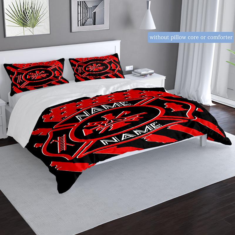 Firefighting Customize Your Name Duvet Cover Soft Bedding Set For Bedroom Guest Room And Dorm Decoration Threepiece Set Includes 1 Duvet Cover 2