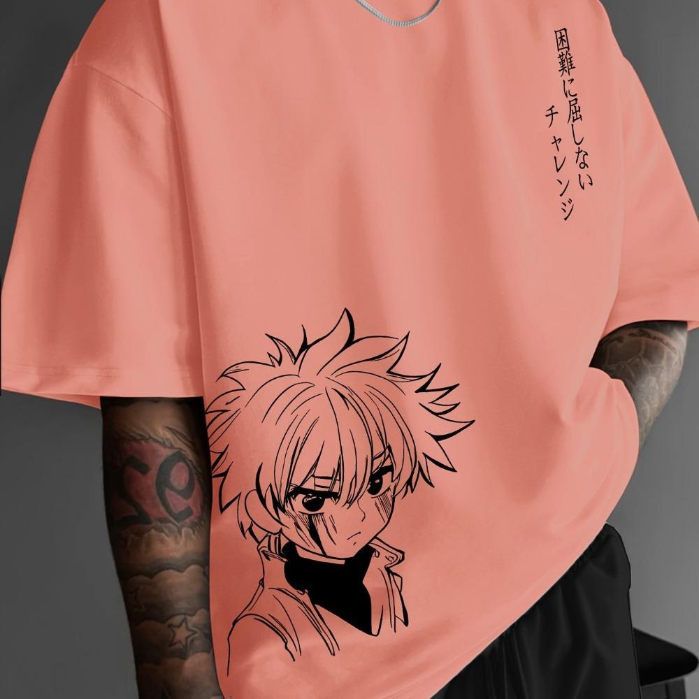 

Men s fashion casual loose Japanese anime character pattern printed round neck short sleeved T-shirt top 5XL