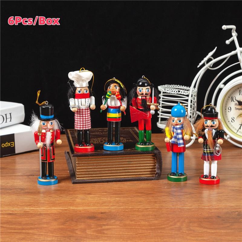 1/3/6Pcs New Year Home Decoration Christmas Nutcracker Soldier Puppet Wooden Handicraft Christmas Tree Pendant Desktop Ornament
