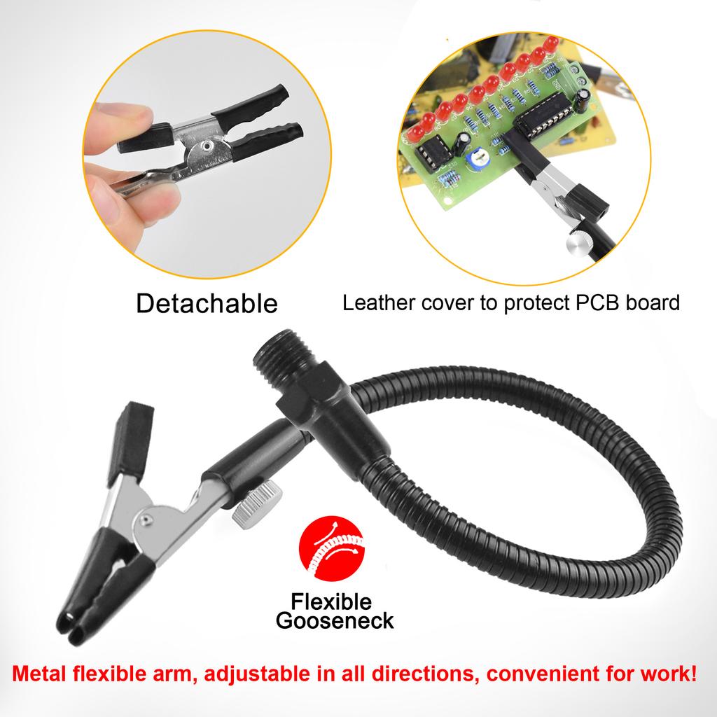 NEWACALOX Clip-on Soldering PCB Holder Tool with 3X LED Magnifier 5Pcs Helping Arms Welding Workshop Helping Station Repair