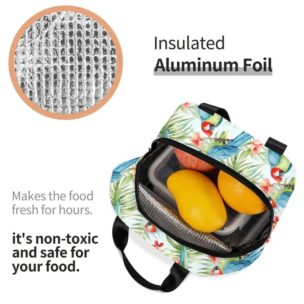 Watercolor Parrots Pattern Cooler Lunch Box Parrot Pet Bird Mountaineering Thermal Insulation Portable Food Bag
