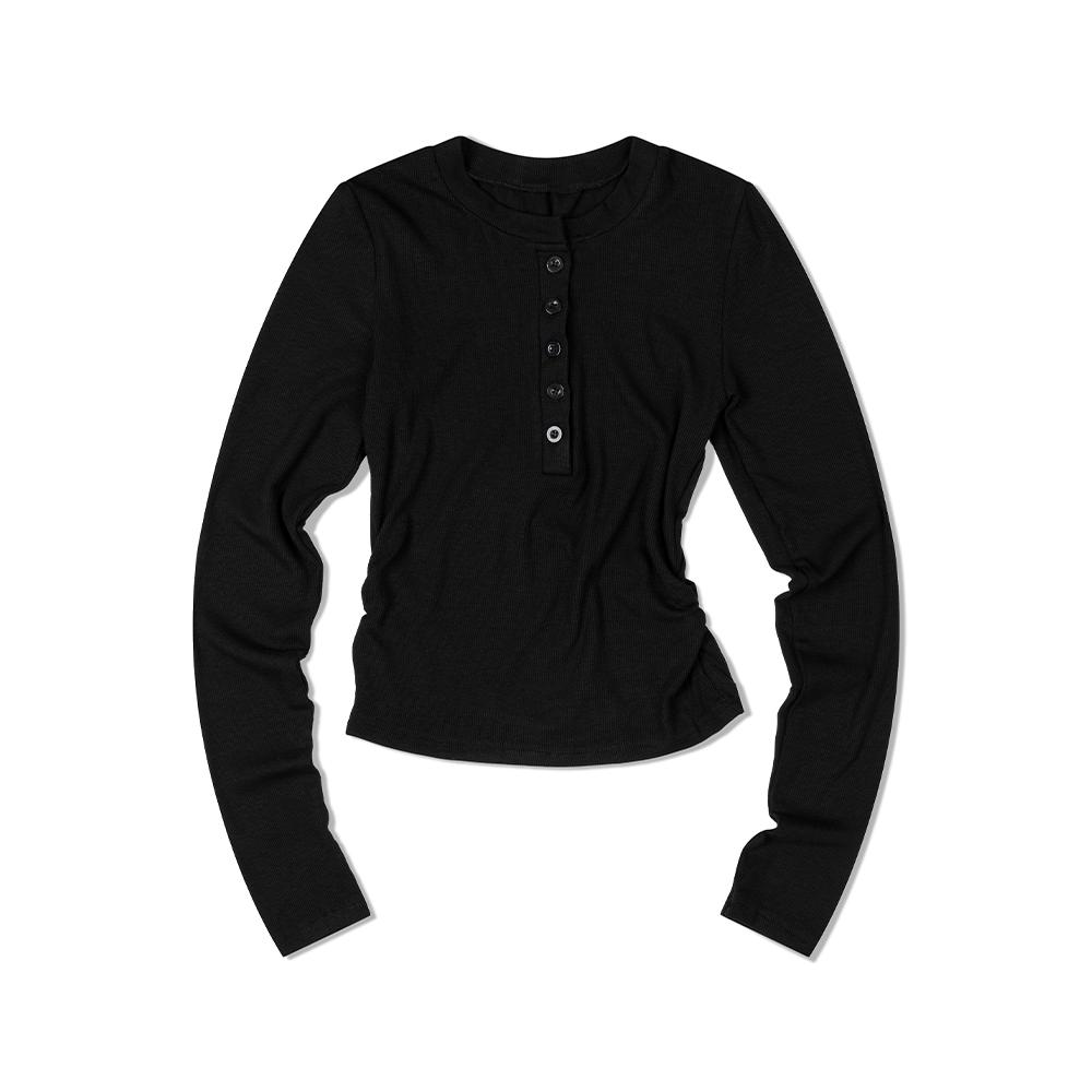 MOAA Henley Neck Side Shirred Long Sleeve (Black)