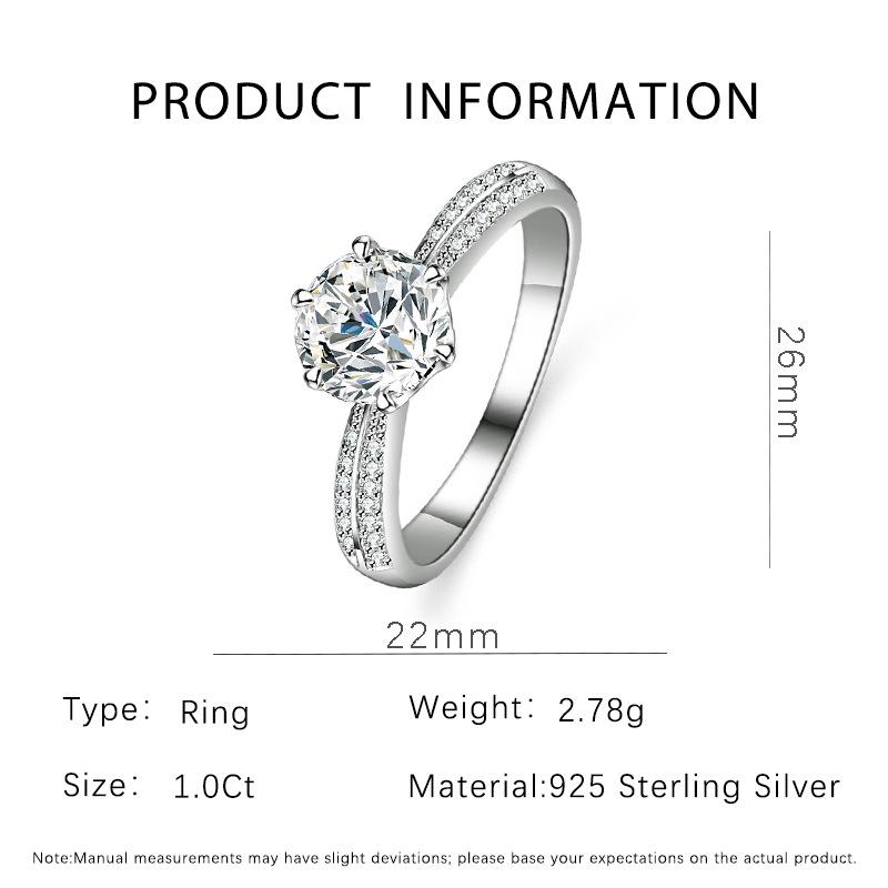 S925 Sterling Silver 1.5 Carat Moissanite Half Mountain Ring Size 5