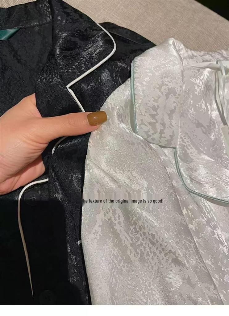 Women's Spring/Autumn Ice Silk Pajama Set - Long Sleeve, Long Pants, Cardigan, Sweet Homewear Style, Two-Piece.