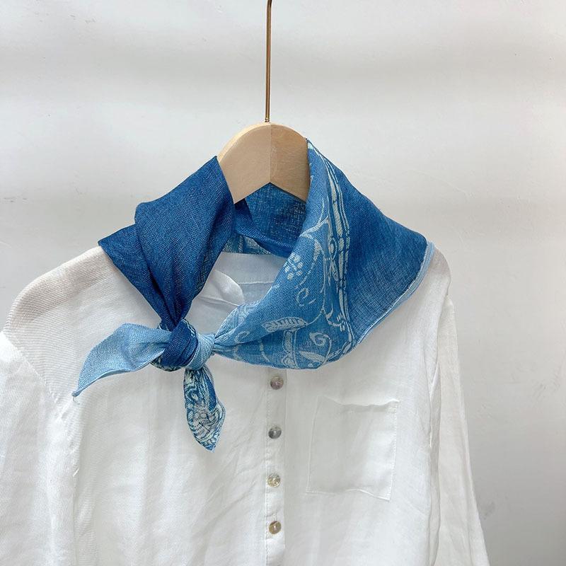 Retro Small Plaid Linen Square Scarf Literary And Versatile Women'S Summer Neck Protection Small Silk Scarf Scarf Accessories