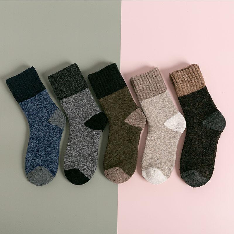 5 Pairs of Men's Winter Super Thick Matching Color Wool Tube Socks
