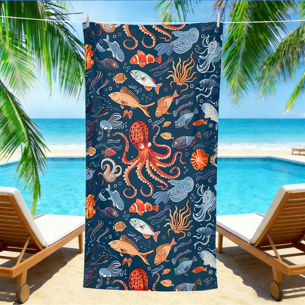 

Deep Sea Octopus & Fish Beach Towel – Oversized Quick Dry Sand Free with Tropical Marine Life Print for Kids W40*H60(CM)