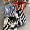 Lässige Damen-Canvas-Schultertaschen mit großer Kapazität, gestreiftes Design, Damen-Einkaufstasche, Sommer, Strand, Mädchen-Handtaschen, Strandtasche