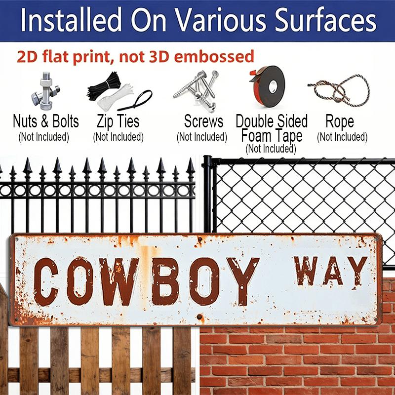 2D Flat 1pc, 15.7×3.94inch A Vintage-Style Metal Sign Featuring A 2D Flat Cowboy Design, Aluminum Decorative Sign, This Easy-To-Hang Tin Plaque