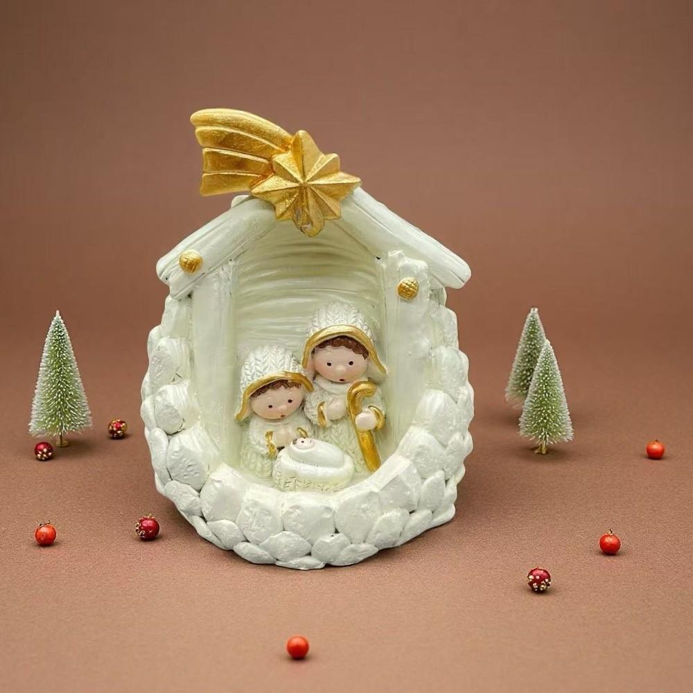 Resin Jesus Christ Family Figurine Xmas Scene Decor Christian Nativity Family Sculpture Cartoon Cute Holiday Gift