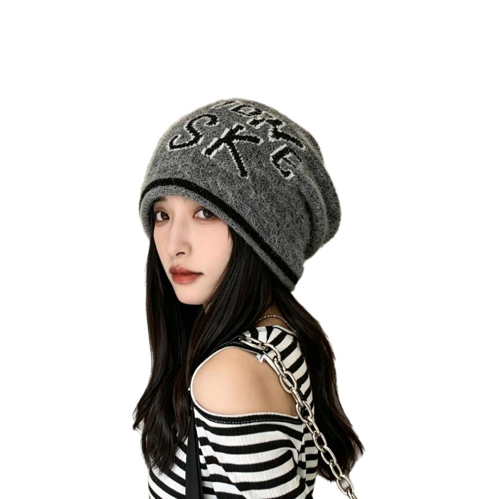 Jacquard Letter Beanie Knitted Hat Windproof Bucket Hat Versatile Beanies Hat Autumn Winter