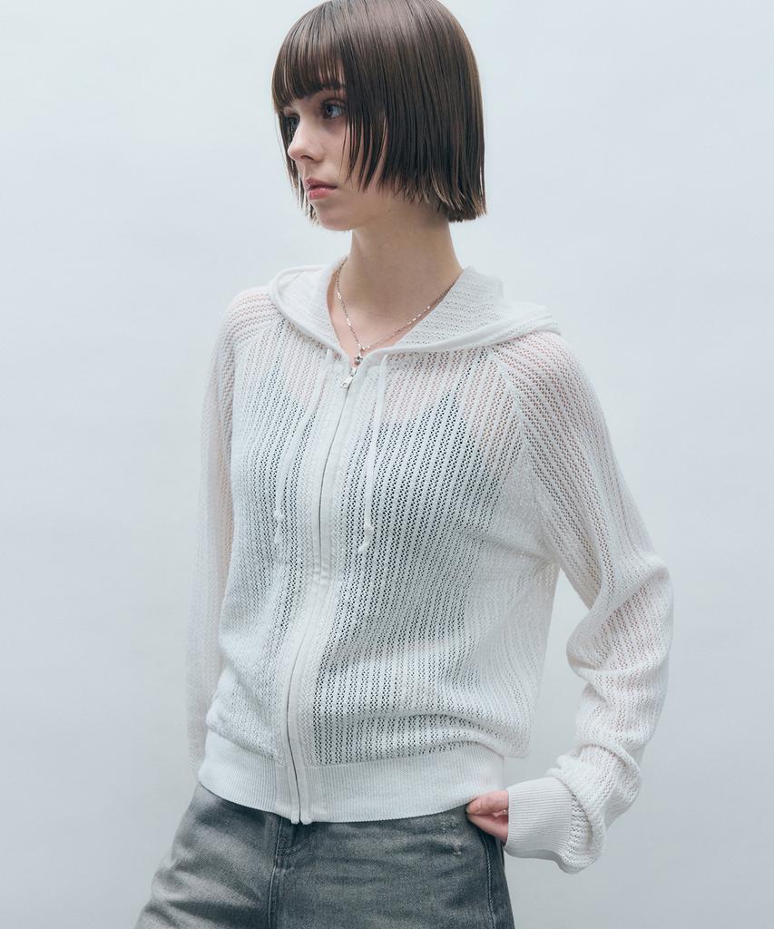 Mongdol Crochet Knit Zip-Up Hoodie In Ivory Mdcd040Ivory