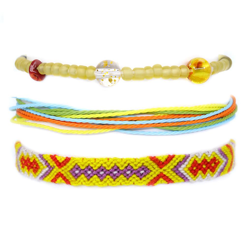 3Pcs Braid Strands Bracelet Cotton Wear-resistant Rope Tassel Adjustable Waterproof Friendship Cords Bangle with Shell Child
