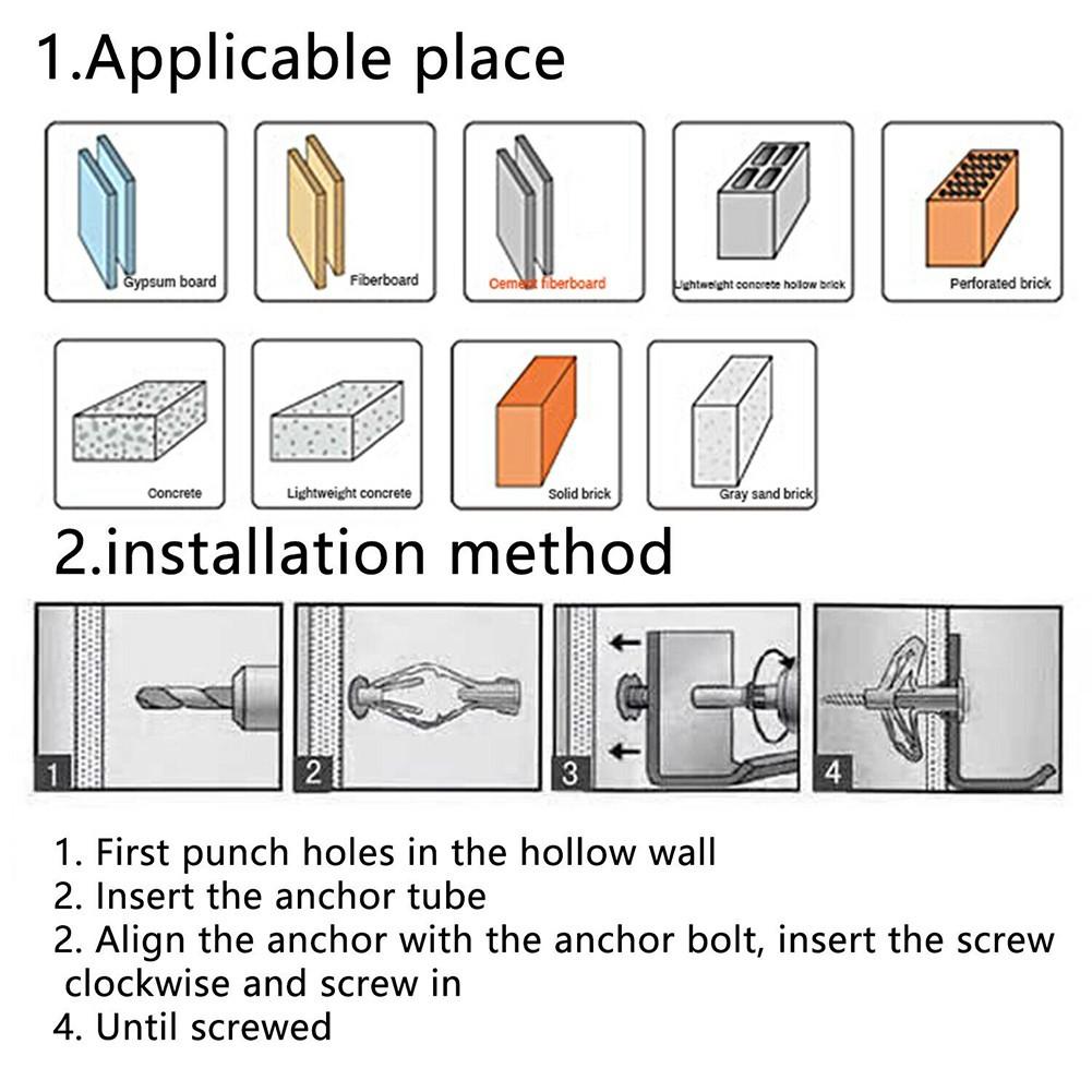 50set Self-Drilling Drywall Anchor Kit - Hollow Wall Anchors with Screws