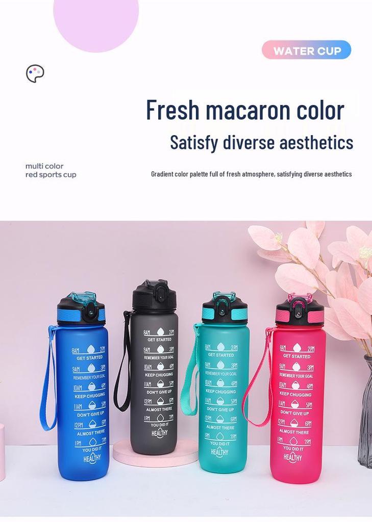 Gradient Color 1L Sports Water Bottle with Straw - Large Capacity Outdoor Plastic Space Cup