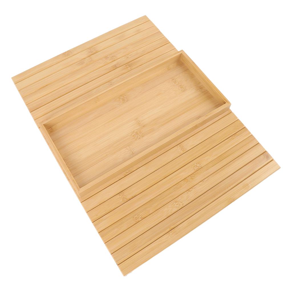 Flexible Couch Armrest Organizer Bamboo Wood Foldable Rectangular Non Slip Sofa Armrest Tray Table F