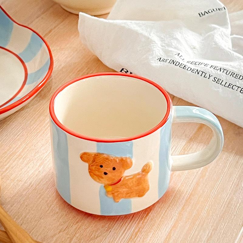 

Mug Designer hand-painted birthday dog ceramic coffee mug set High appearance level cup Christmas gift birthday 301-400ml