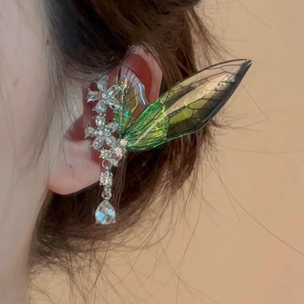 Shiny Butterfly Earrings Exquisite Wings Ear Clip Fashion Green Elf Ear Clip  Ladies