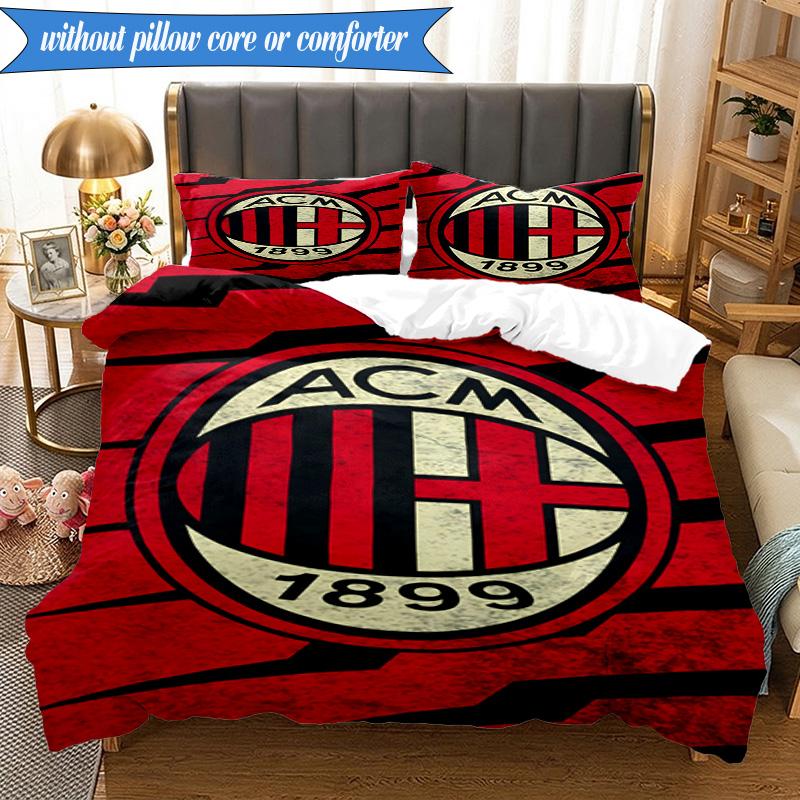 Set Biancheria da Letto Morbido Stampato AC Milan 3 Pezzi, Include 1 Copripiumino e 2 Federe Perfetto per Camera da Letto, Dormitorio, Regalo per Fan