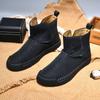 Handmade Comfy Men's Casual Boots Leisure Walk Male High Top Shoes Leather Street Style Motorcycle Boots Slip on Walking Shoes