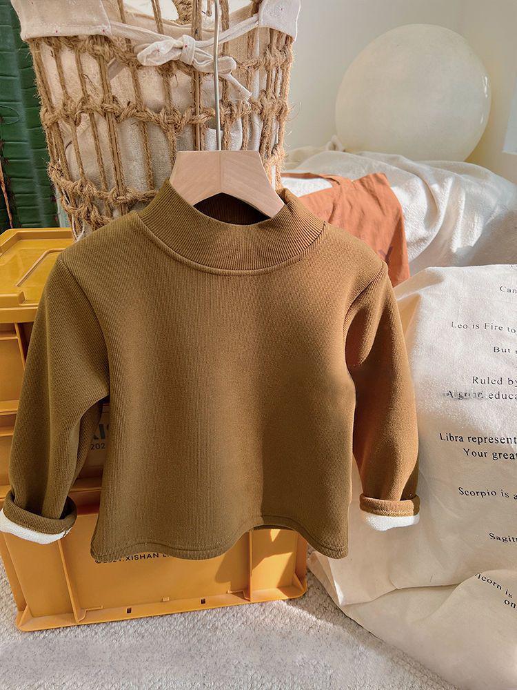 Children's Unisex Fleece-Lined Sweatshirt - Autumn/Winter Korean Style Trendy Base Layer Top