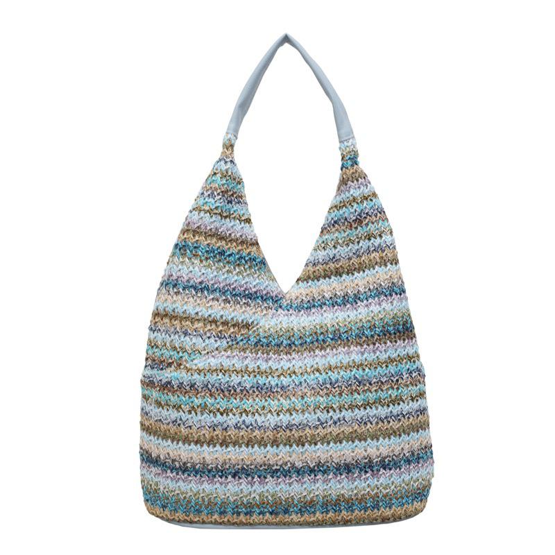 2023 Trendy Women's Large Capacity Textured Straw Tote & Shoulder Beach Bag