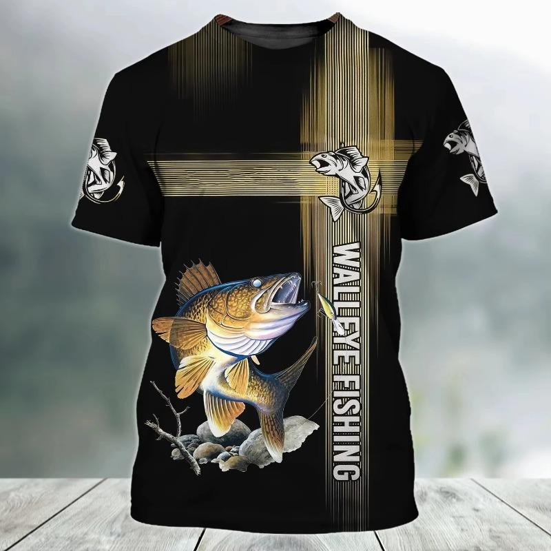 Vintage T Shirt for Mens Fishing 3D Print Outdoor Sports Short Sleeve Top Casual Man's T-shirt Loose Tee Streewear Men Clothing