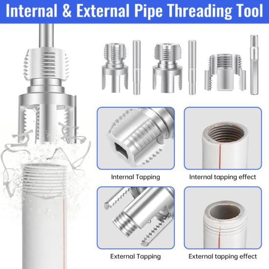 Wasserrohr-Öffner Hitzbehandelter legierter Stahl Rohrgewindeschneider Innen Außen Gewindeschneiden 3 Köpfe