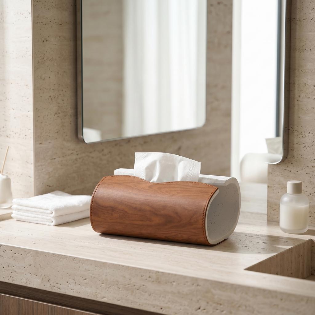 Tissue Box Cover Cylindrical Tissue Box with Wood Grain Versatile Minimalist for Homeowners, Dining Room, Bathroom