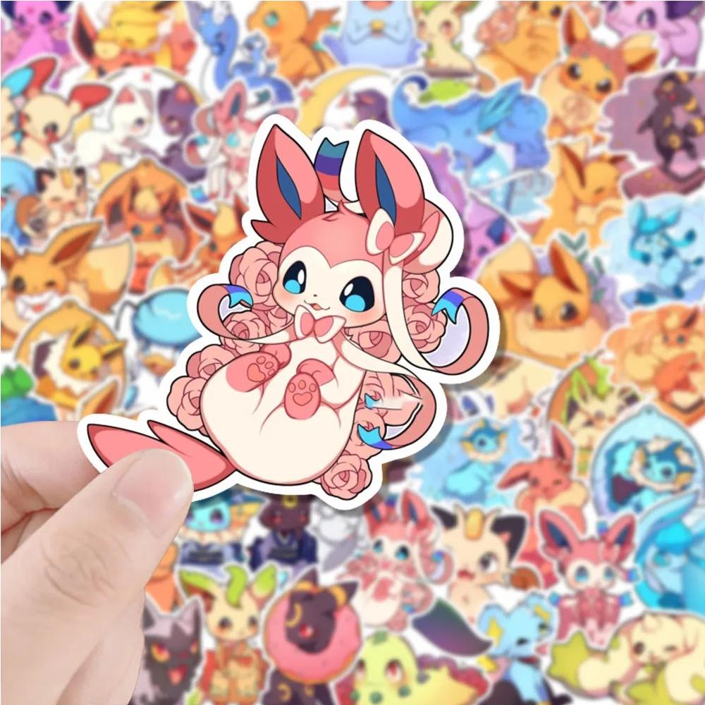 10/30/50/100pcs Kawaii  Eevee Cartoon Stickers Cute Anime Pikachu Decals Waterproof DIY Laptop Phone Stationery Sticker