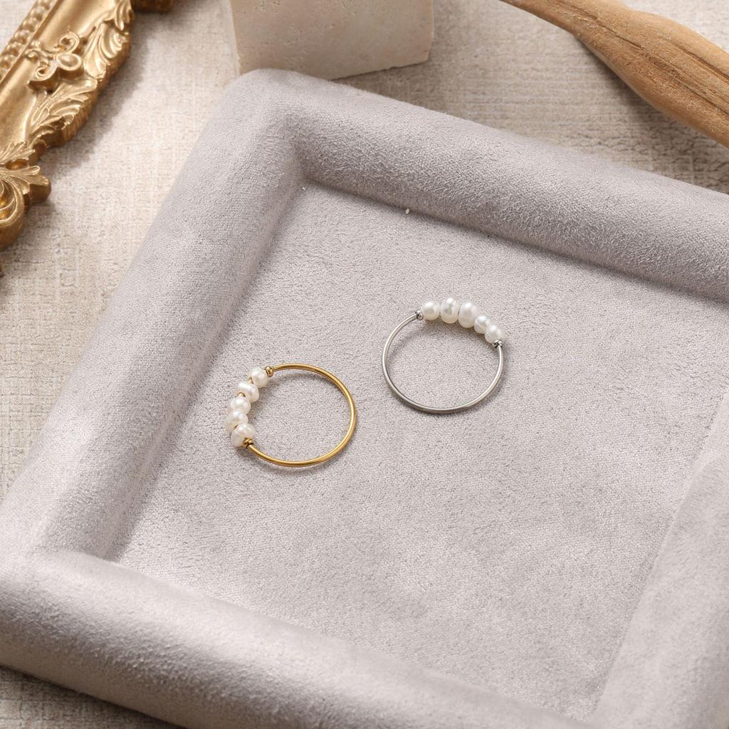 Elegant Cross-Border 18K Gold-Plated Stainless Steel Ring with Natural Freshwater Pearl