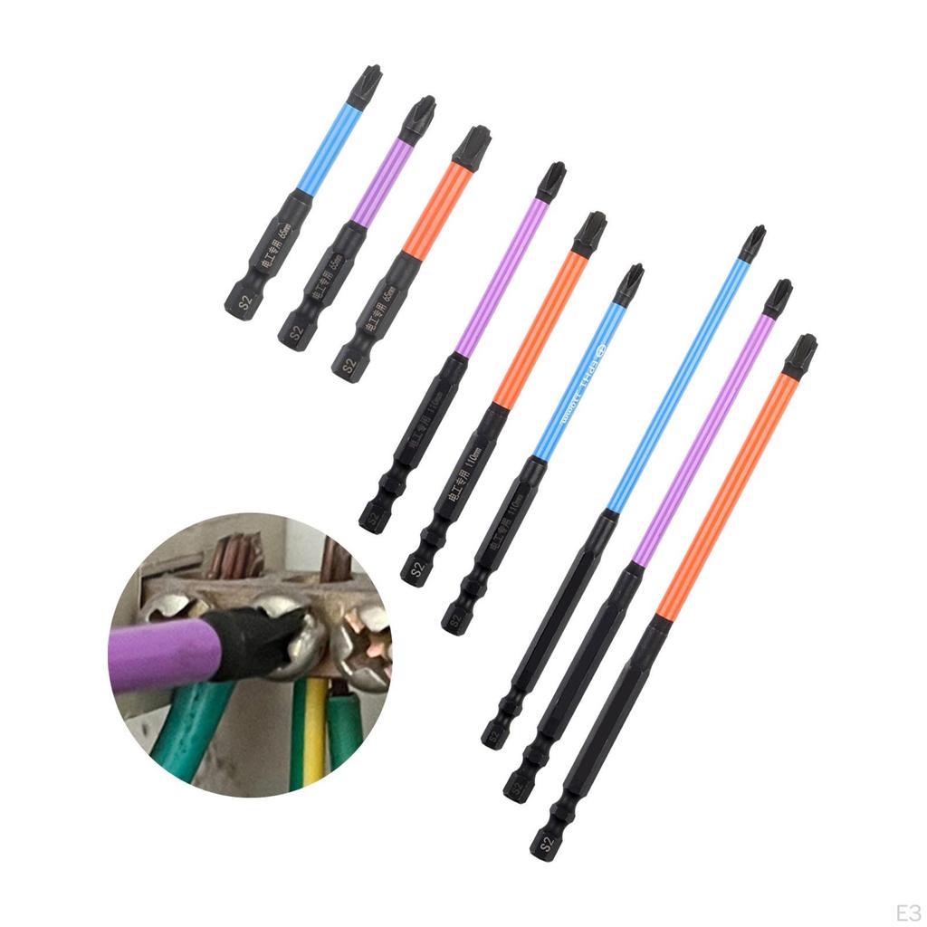 3x Biți de șurubelniță cu crestate speciale magnetice anti-alunecare pentru burghie de mână 65MM