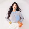 Contrast Striped Women's New Color-blocked Round Neck Sweater Loose Casual and Age-reducing Top
