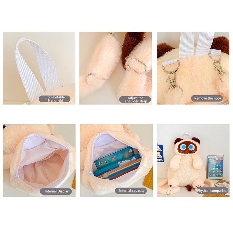 Kawaii Katt Plysjleke Ryggsekk Søt Stor Kapasitet Kosedyr Vesker Tegneserie Plysj Katt Ryggsekk Barn Bursdagsgaver