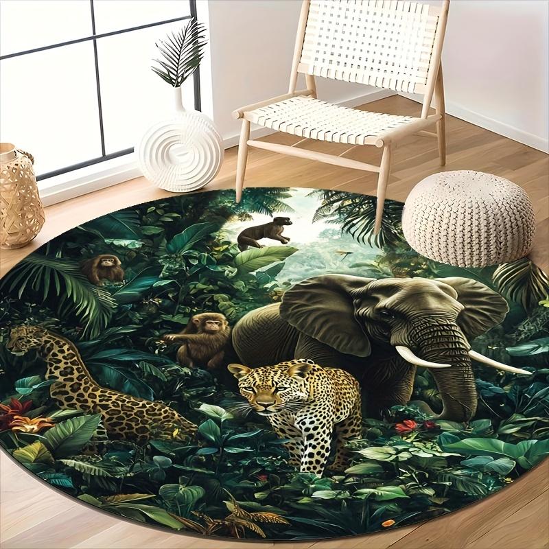 Luxury Jungle Animal Pattern Round Shape Floor Mats Kitchen Hallway Runner Rug Bedroom Living Room Soft Carpet Non-slip Area Rug