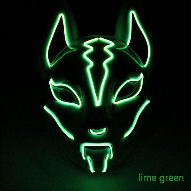 Unisex Japanische Fuchsmaske mit leuchtendem LED-Licht für gruselige Halloween-Partys