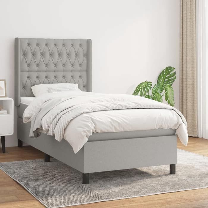 3131641 vidaXL Lit à sommier tapissier avec matelas Gris clair 90x200 cm Tissu