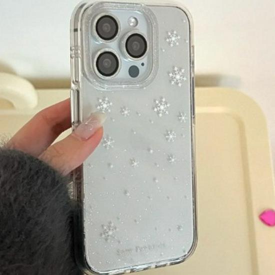 Transparent Glitter Snowflake Apple Phone Case - Compatible with 17 Pro Max & 15/14/12 Models, Soft, Cute Style