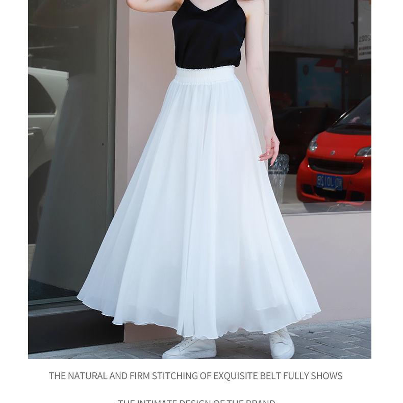 Black Chiffon Midi Skirt Long Summer Candy Color Flowy Elegant Women Skirt