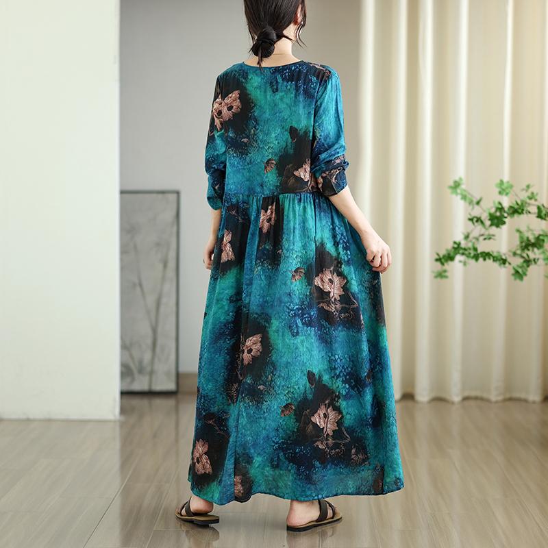 

DIMANAF Новое 2025 Женское Большого Размера Весеннее Длинное Платье Свободное Базовое Винтажное Оверсайз Длинный Рукав Макси Цветочное 2XL