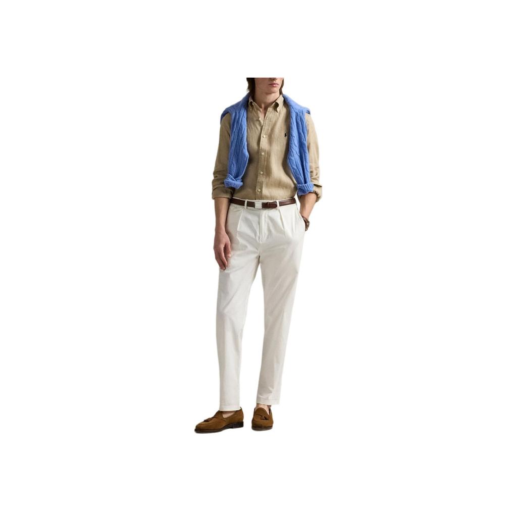 Polo Ralph Lauren FW25 Linen Polo Shirt Slim Fit Men Shirts Khaki 710968915-003