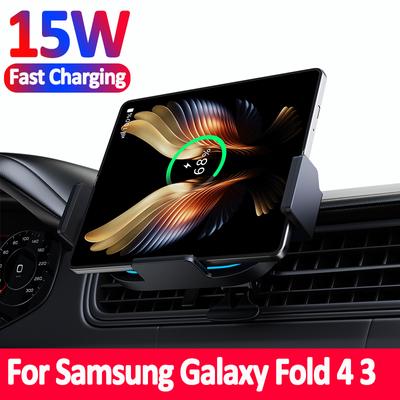 15W Kablosuz Araç Şarj Cihazı Samsung Galaxy Z Fold 4 3 2 S23 iPhone 14 13 12 11 Otomatik Kelepçe Hızlı Araç Şarj Montaj Tutucu