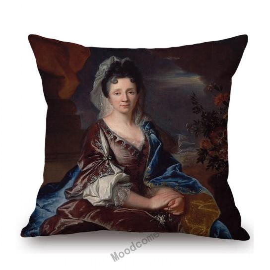 Royal Ancient European Elegant Madame Lady Princess Family Party Portrait Oil Painting Decorative Pillow Sofa Cushion Cover