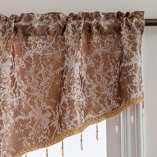 1PC Nuan Series Vintage Luxury Bead String Decorative Valance Jacquard Short Window Valance for Living Room Bedroom Home Decor