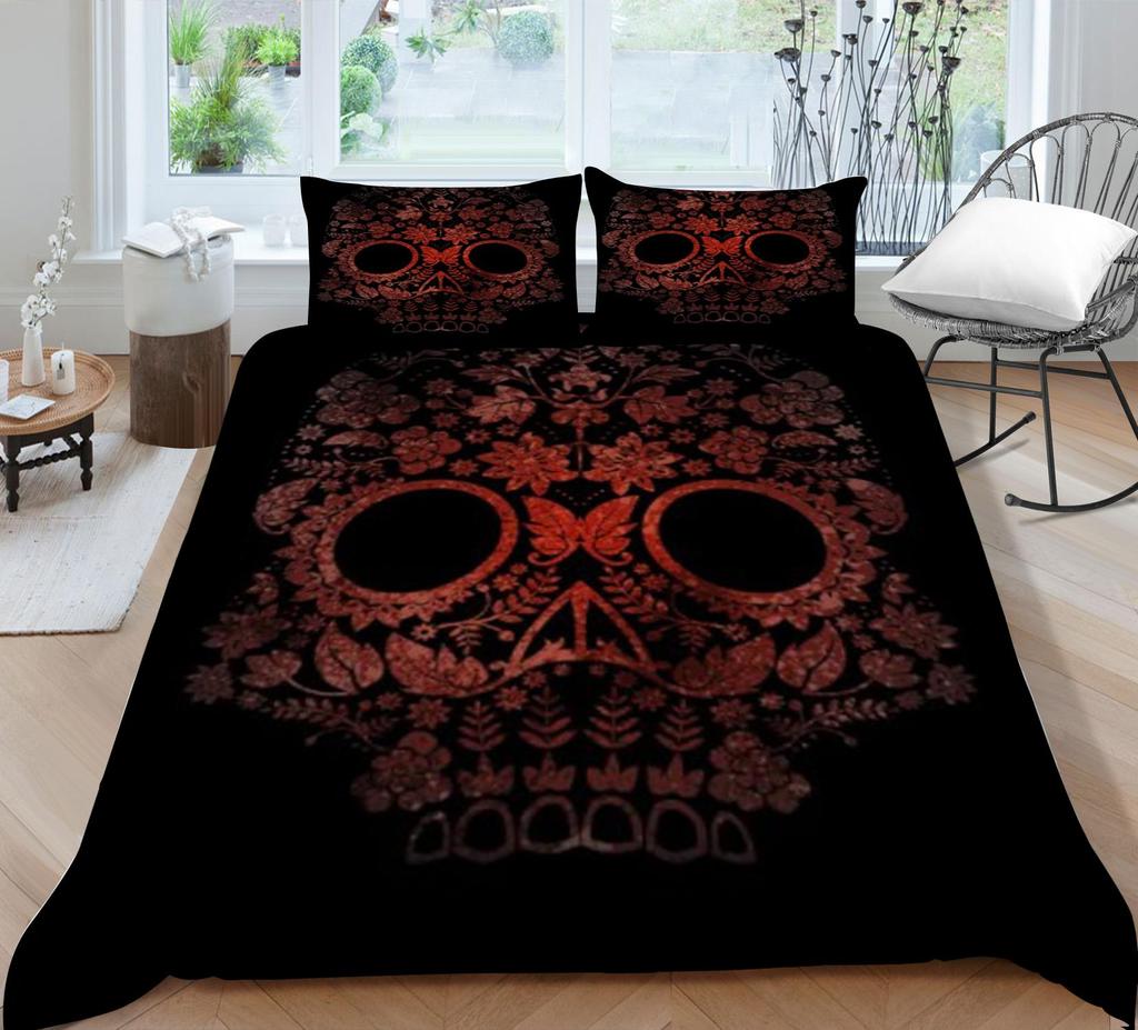 Bedding Set 3D Skull Printing Bedding Set Bedclothes Bed Three Piece Comfortable Pillowcase Polyester Quilt Cover