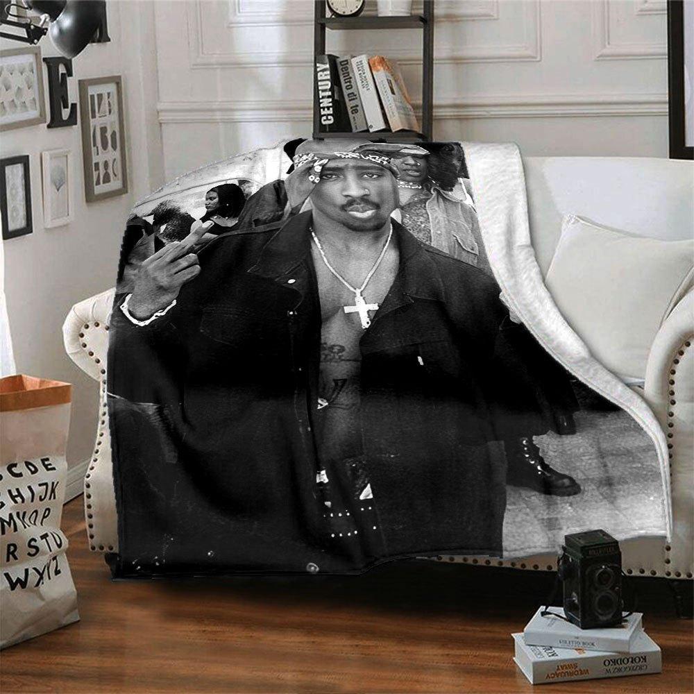 1pc 2PacHip Hop Blanket Soft Lightweight All Season Multi Purpose Throw for Sofa, Bed, Office & Picnics, French Style with Iconic Album Art & Quotes