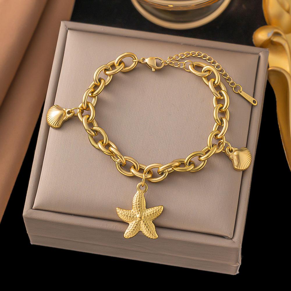 Fashion Shell Charms Chain Pendant Necklace 18K Gold Plated Stainless Steel Necklace Bracelet Anklet For Women  Gift