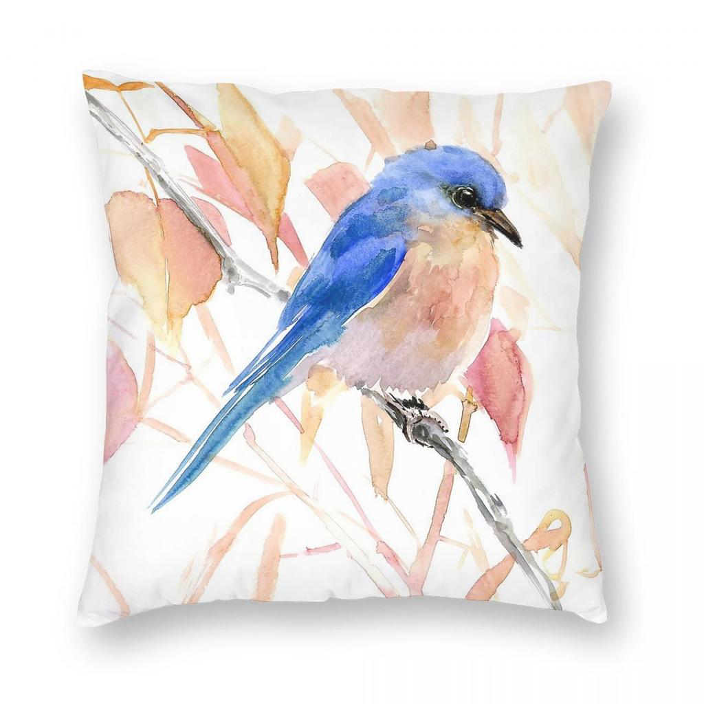 Bluebird In The Fall Square Pillowcase Polyester Linen Velvet Pattern Zip Decorative Bed Cushion Case x